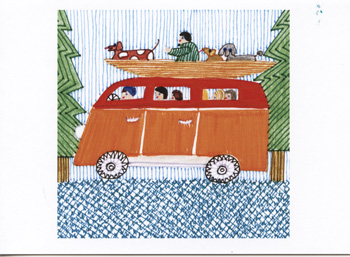 JJM-WC Pen & Colored Pencil Greeting Card, "Family Outing"